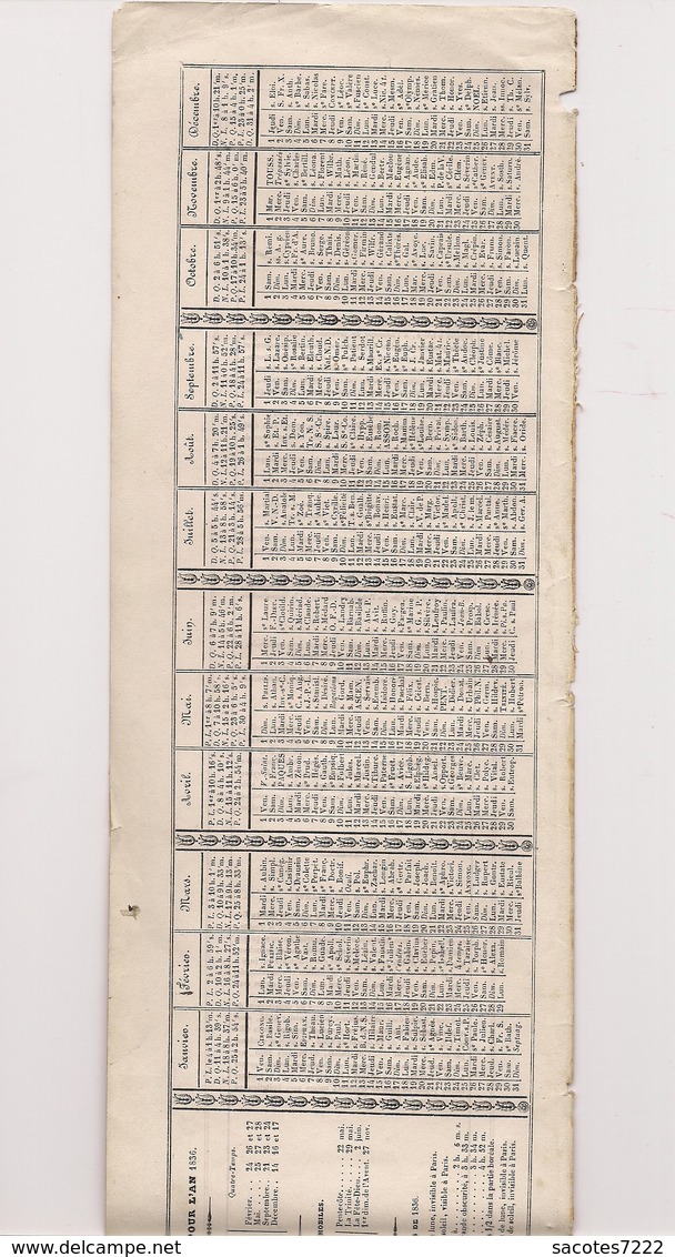 RARE CALENDRIER AGENDA 1836 -MEMENTO WEYNEN - - Autres & Non Classés