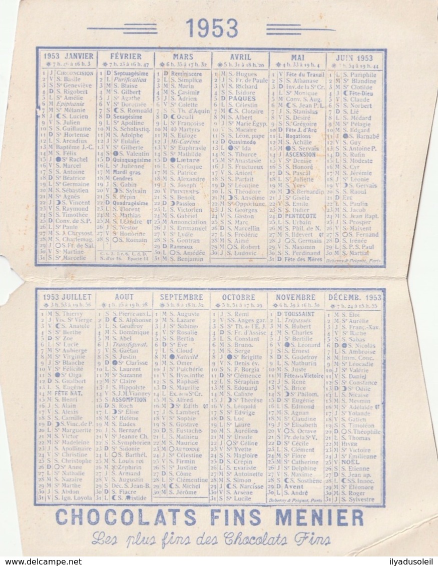 Chocolat Menier Calendrier 1953 - Petit Format : 1941-60