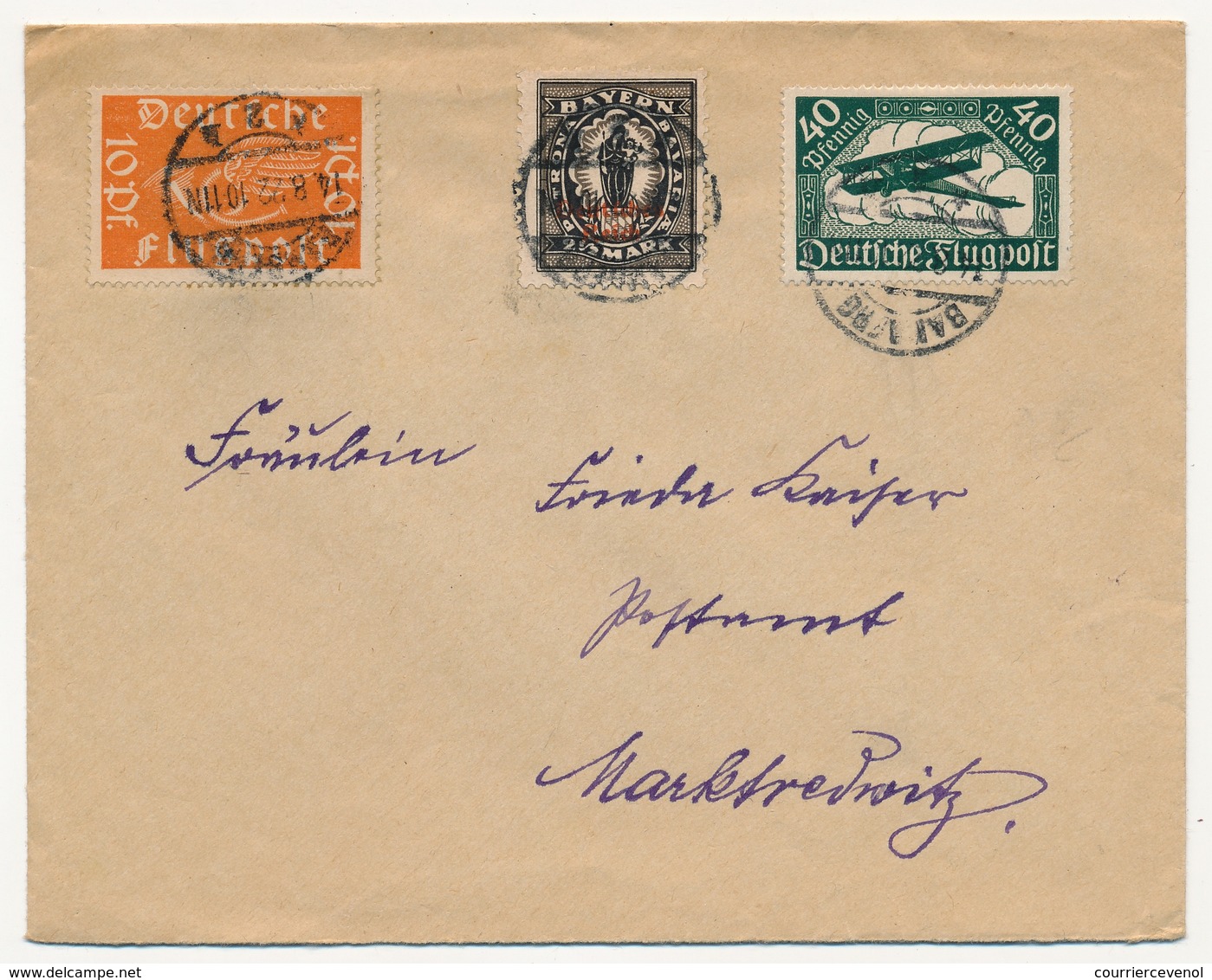 ALLEMAGNE - Enveloppe Affranchissement Composé Aviation + Bayern Surchargé - 1922 - Lettres & Documents