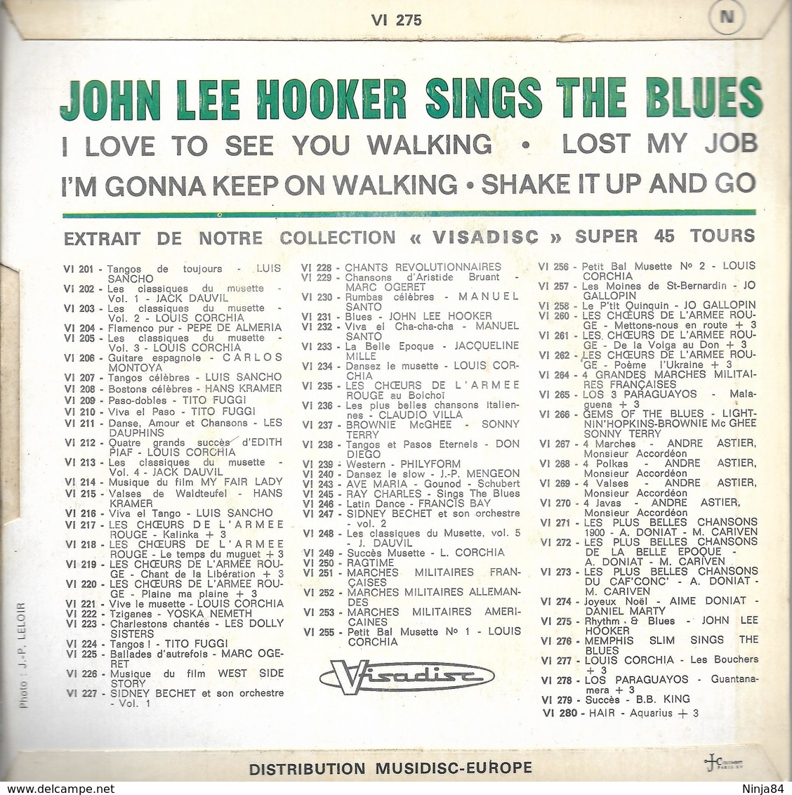 EP 45 RPM (7")  John Lee Hooker  "  Sings The Blues  " - Blues