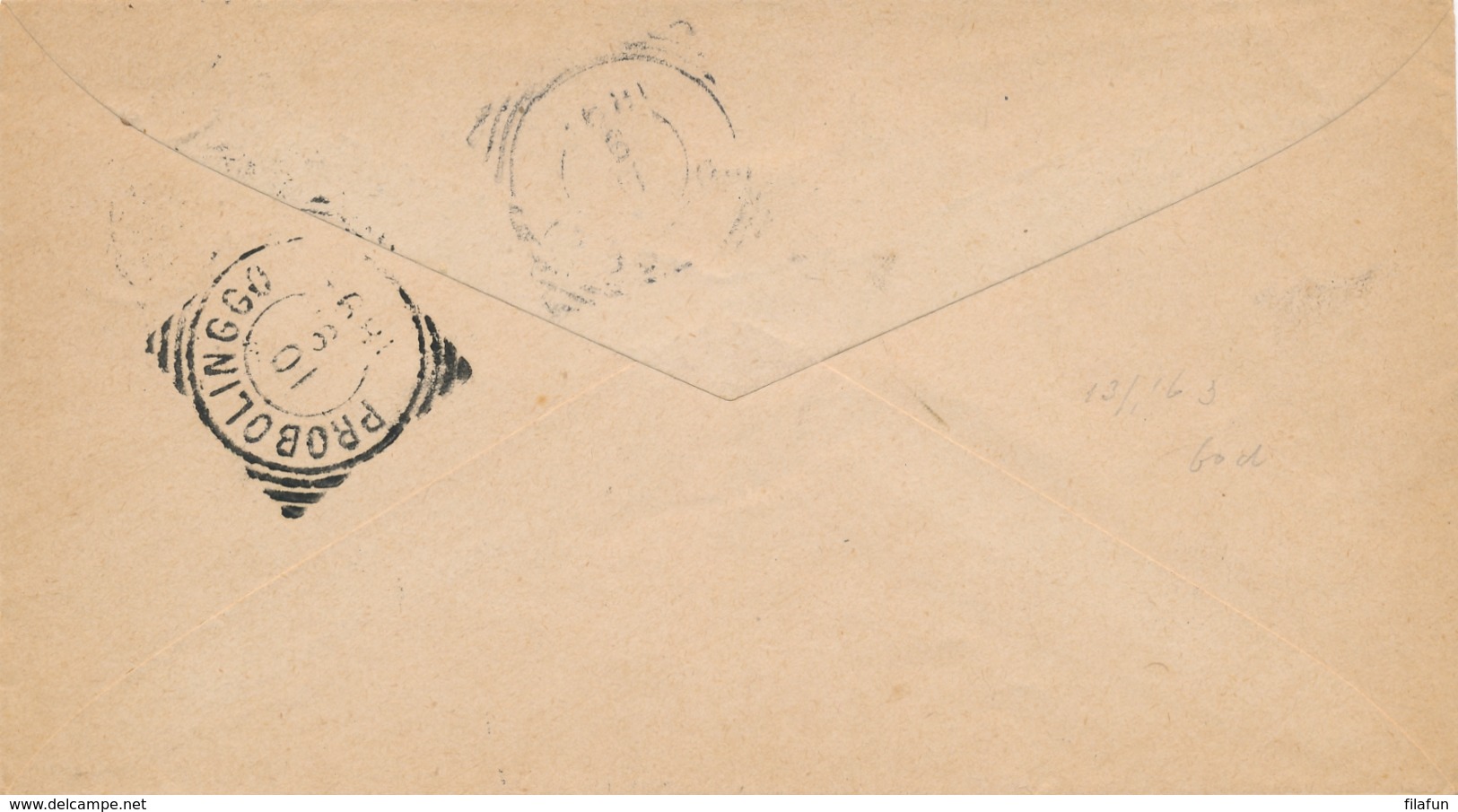 Nederlands Indië - 1893 - 10 Cent Willem III, Envelop G6 Van L LAWANG In Kader Naar Besoeki - Niederländisch-Indien