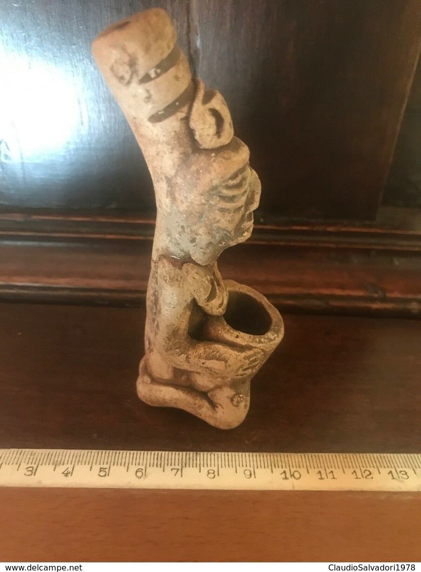 Vecchia Pipa Etnica In Ceramica Terracotta Fatta A Mano - Pipe In Terra E Porcellana