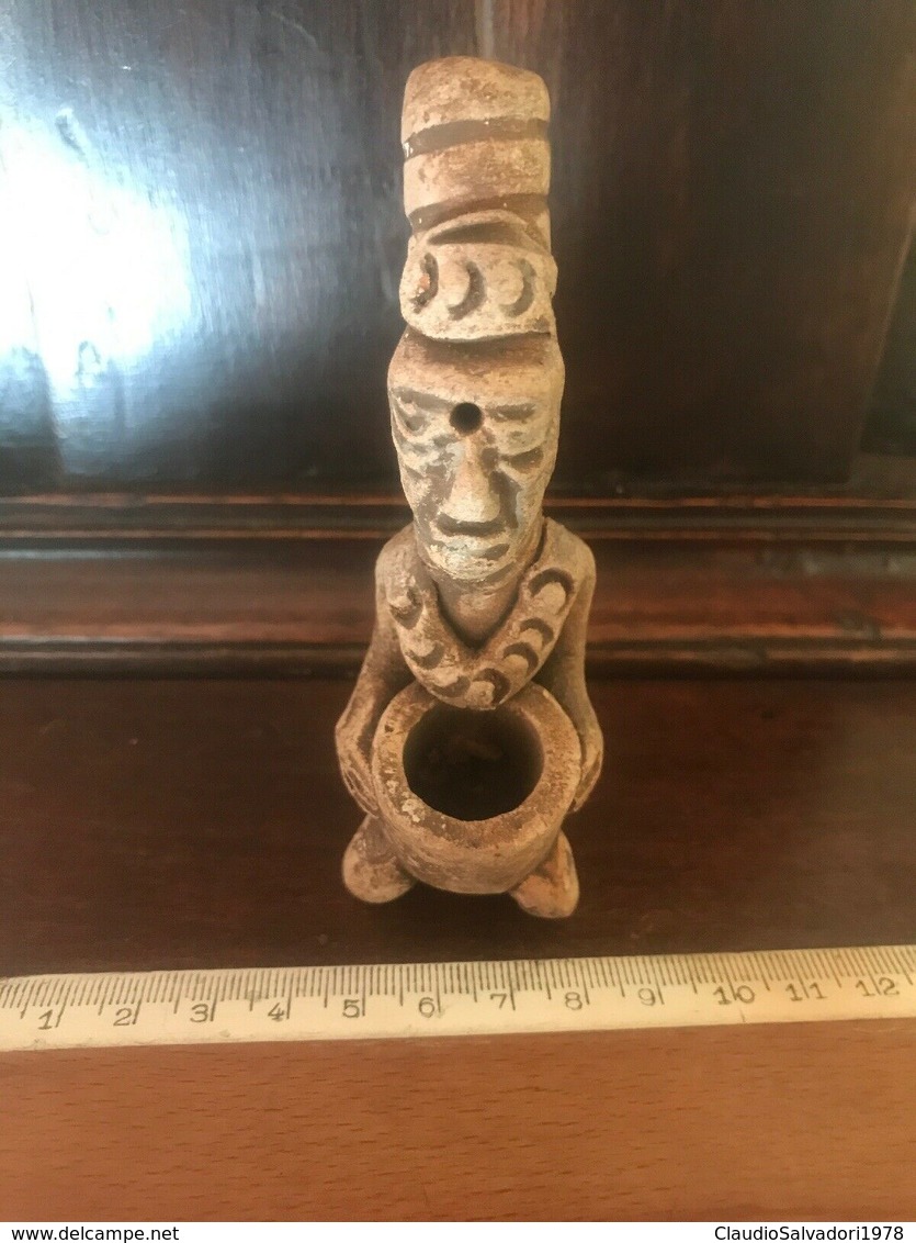 Vecchia Pipa Etnica In Ceramica Terracotta Fatta A Mano - Pipe In Terra E Porcellana