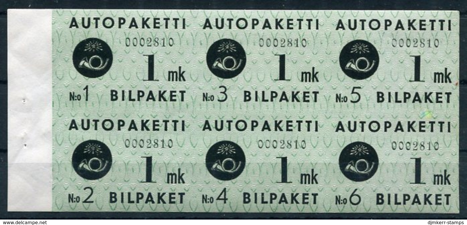 FINLAND 1949 Bus Parcel 1 Mk. Booklet Pane Of 6 Stamps MNH / **.  Michel 1 - Pacchi Tramite Autobus