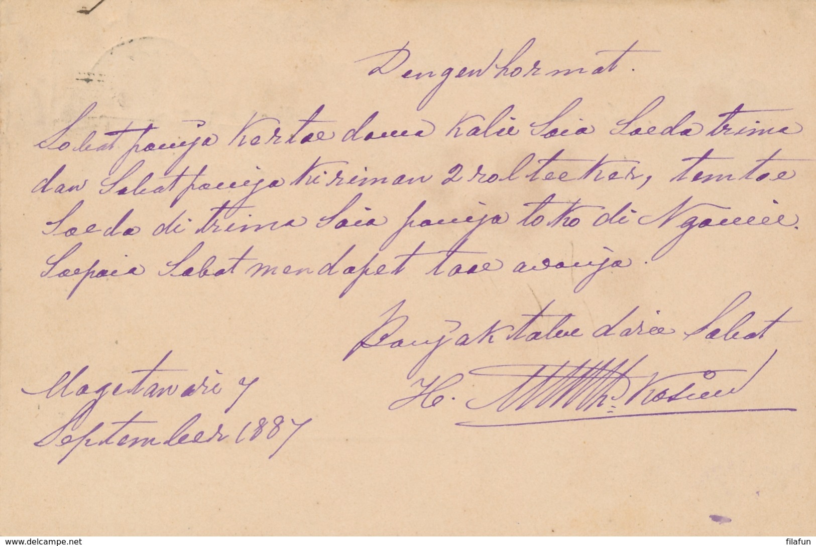 Nederlands Indië - 1887 - 5 Cent Cijfer, Briefkaart G8 Van Langstempel MAGETTAN Via KR Madioen Naar Semarang - Niederländisch-Indien
