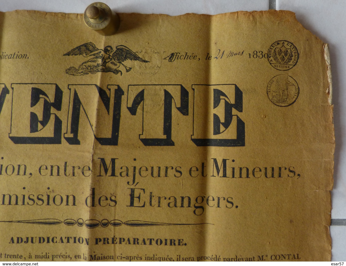 RARISSIME Affiche De Vente De Biens Immobiliers Meurthe Et Moselle Du 21/03/1830 Superbes Cachets +bulletin Insertions - Autres & Non Classés