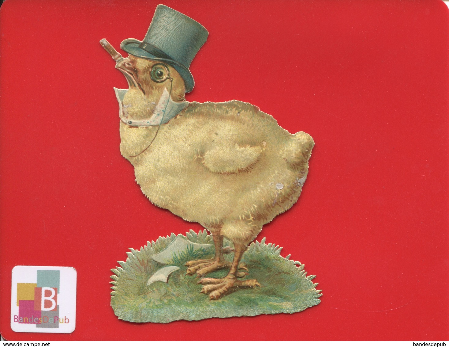 Joli Chromo Decoupis Anthropomorphisme Thème Pâques Poussin Fumeur De Cigares Chapeau Monocle - Easter