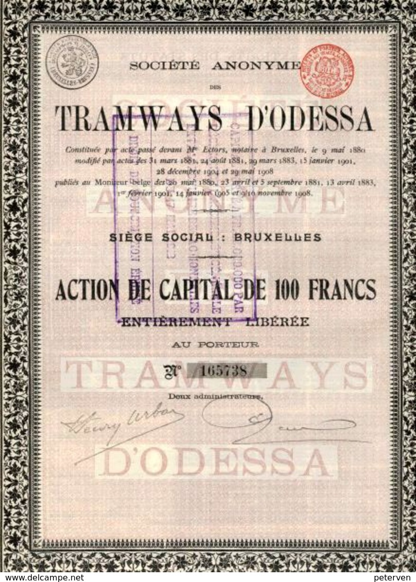 TRAMWAYS D'ODESSA; Action De 1908 - Electricité & Gaz
