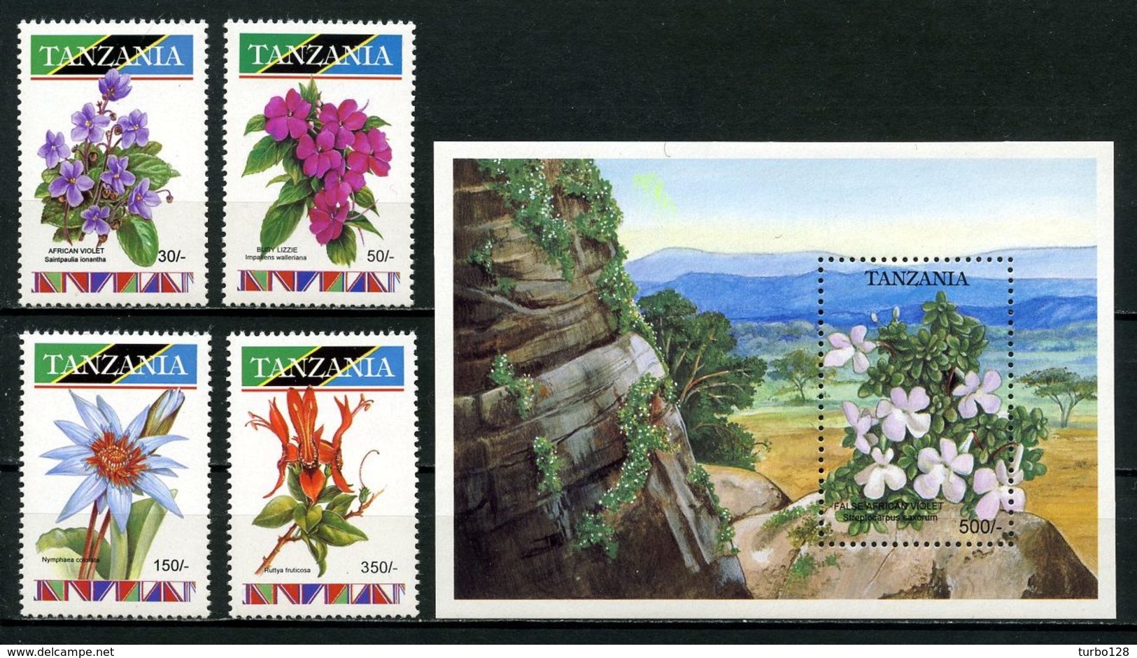 TANZANIE 1993 N° 1244/1247 Bloc 193 ** Neufs MNH Superbes C 11.50 € Flore Fleurs Saintpaulia Streptocarpus Saxorum Flowe - Tansania (1964-...)