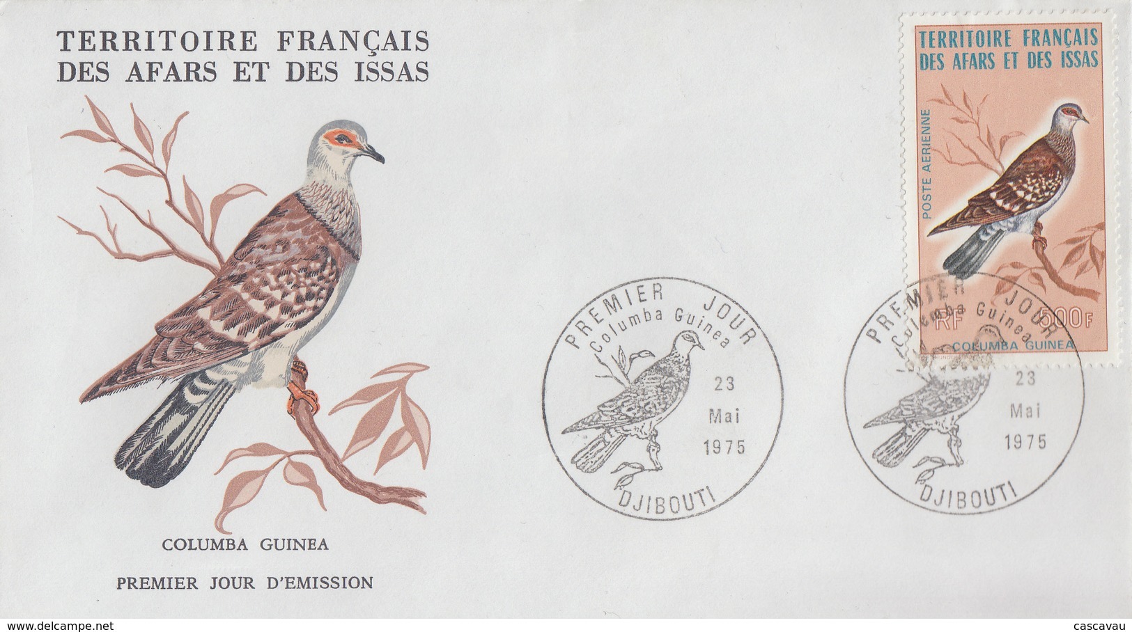 Enveloppe  FDC  1er  Jour  TERRITOIRE  FRANCAIS   Des   AFARS  Et  ISSAS   Oiseau   Colombe  1975 - Columbiformes