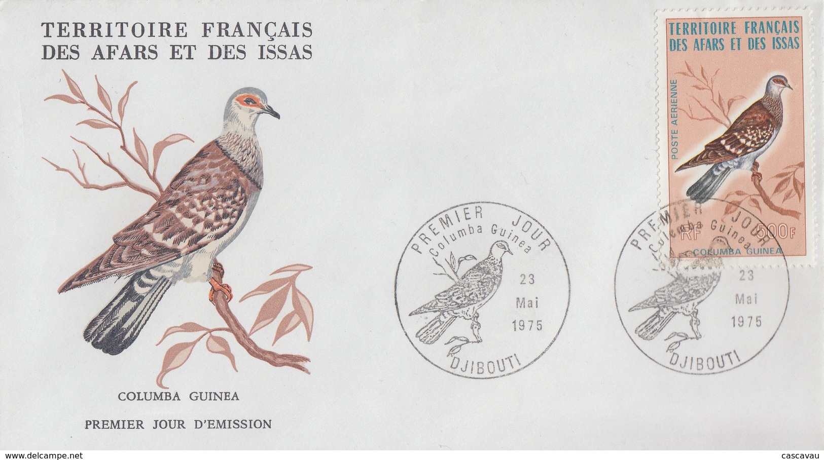 Enveloppe  FDC  1er  Jour  TERRITOIRE  FRANCAIS   Des   AFARS  Et  ISSAS   Oiseau   Colombe  1975 - Pigeons & Columbiformes
