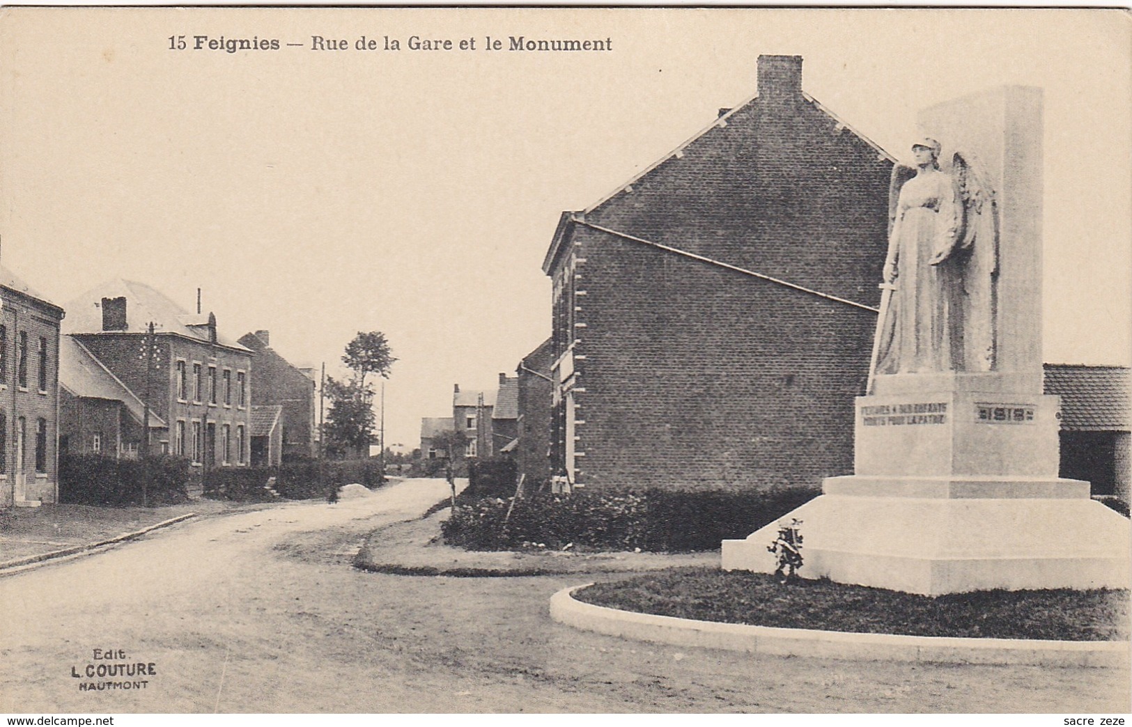 FEIGNIES(59)neuve-rue De La Gare Et Le Monument - Feignies