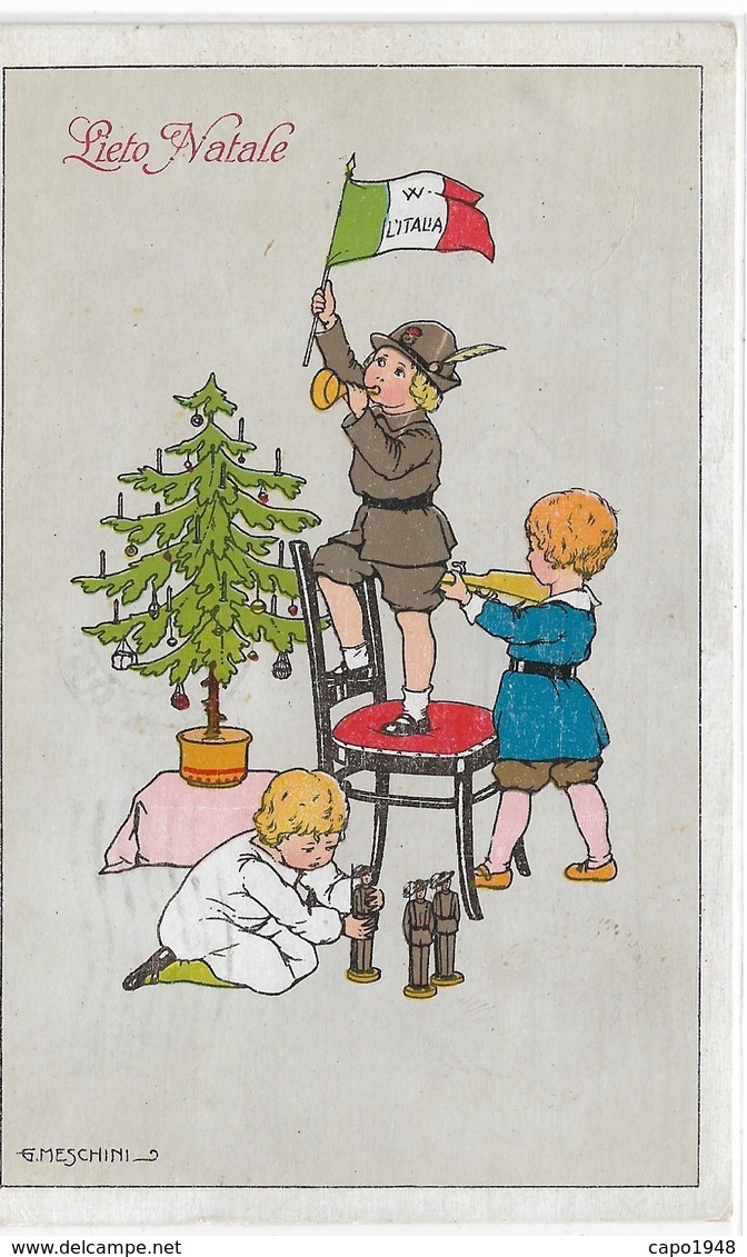 CARD MESCHINI G. BUON NATALE ALBERO BIMBO ALPINO CON BANDIERA ITALIANA GIOCATTOLI-FP-V-2-0882-29419 - Otros & Sin Clasificación