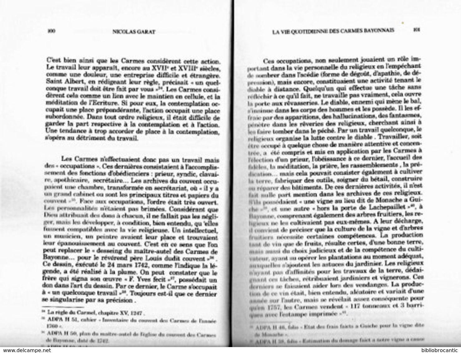 " LA VIE QUOTIDIENNE DES CARMES BAYONNAIS Au XVIIe-XVIIIe Siècles " Par Nicolas GARAT - Pays Basque