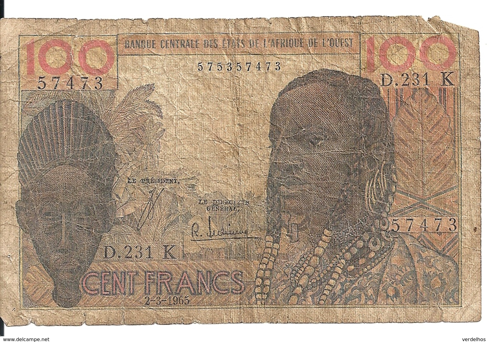 SENEGAL 100 FRANCS 1965 VG P 701Ke - Sénégal