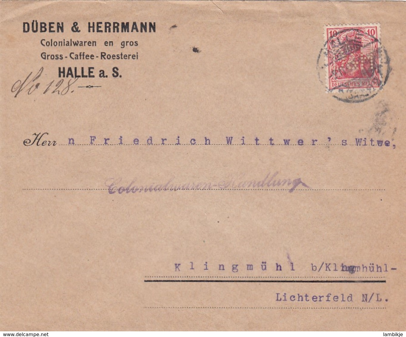 Deutsches Reich Brief Werbung/Firmenlochung 1908 - Otros & Sin Clasificación