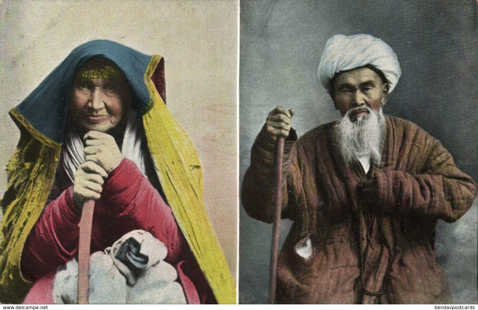 Uzbekistan Russia, Types Of Central Asia, Old Man And Woman (1910s) Postcard - Uzbekistan