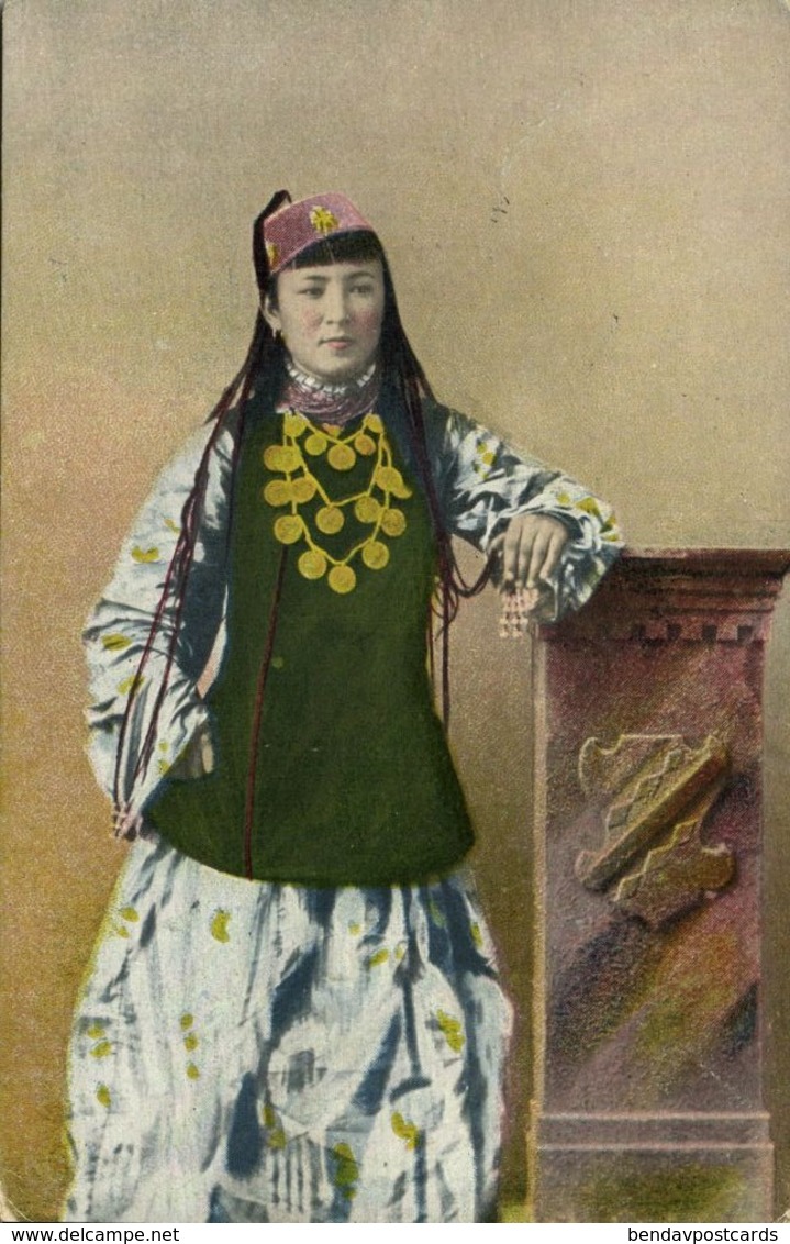 Uzbekistan Russia, Types Of Central Asia, Sart Girl With Long Hair 1917 Postcard - Ouzbékistan