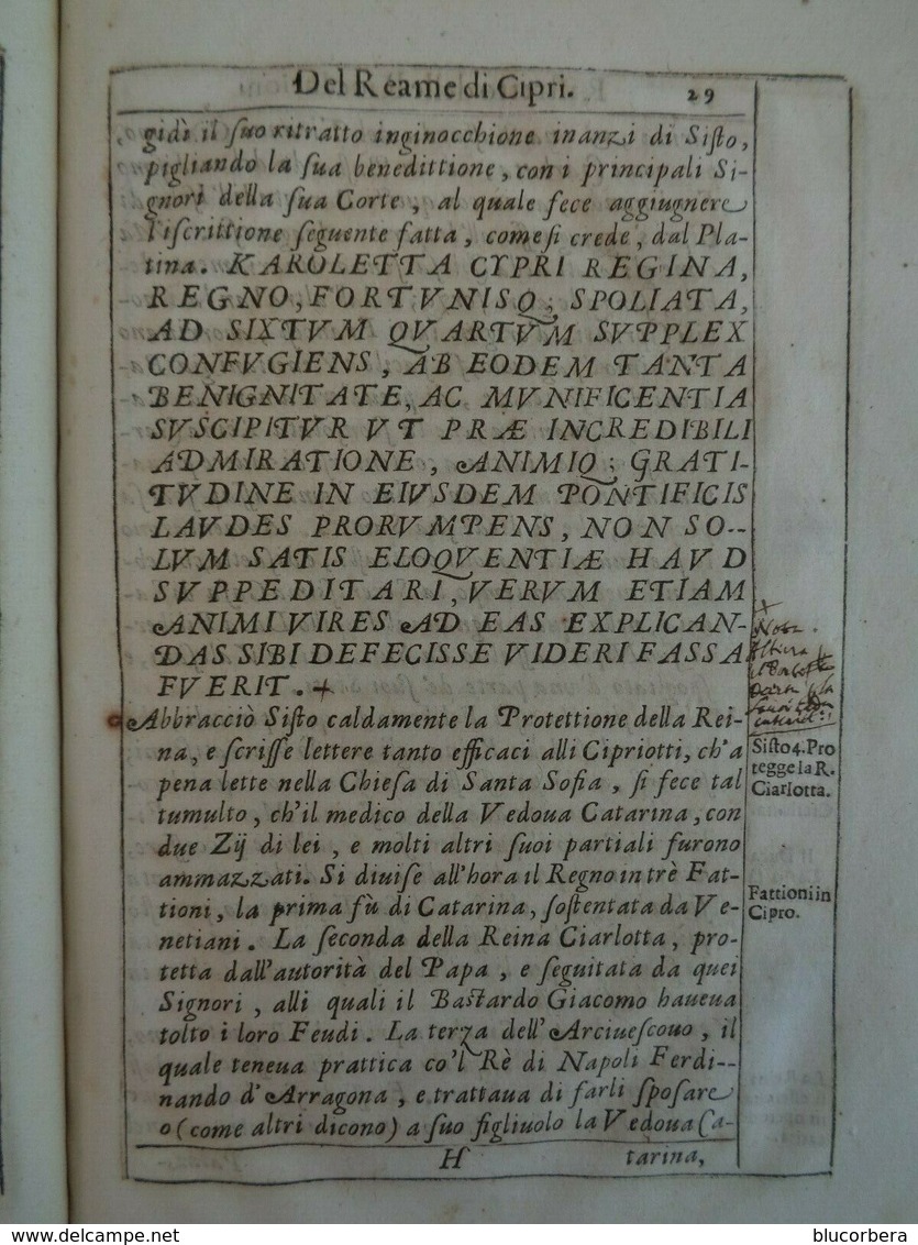 SAVOIA: MONOD PIERRE 1633 RISTRETTO DELLE RIVOLUZIONI DEL REAME DI CIPRI IN FOGLIO RIL. PER. TASSELLO AL DORSO