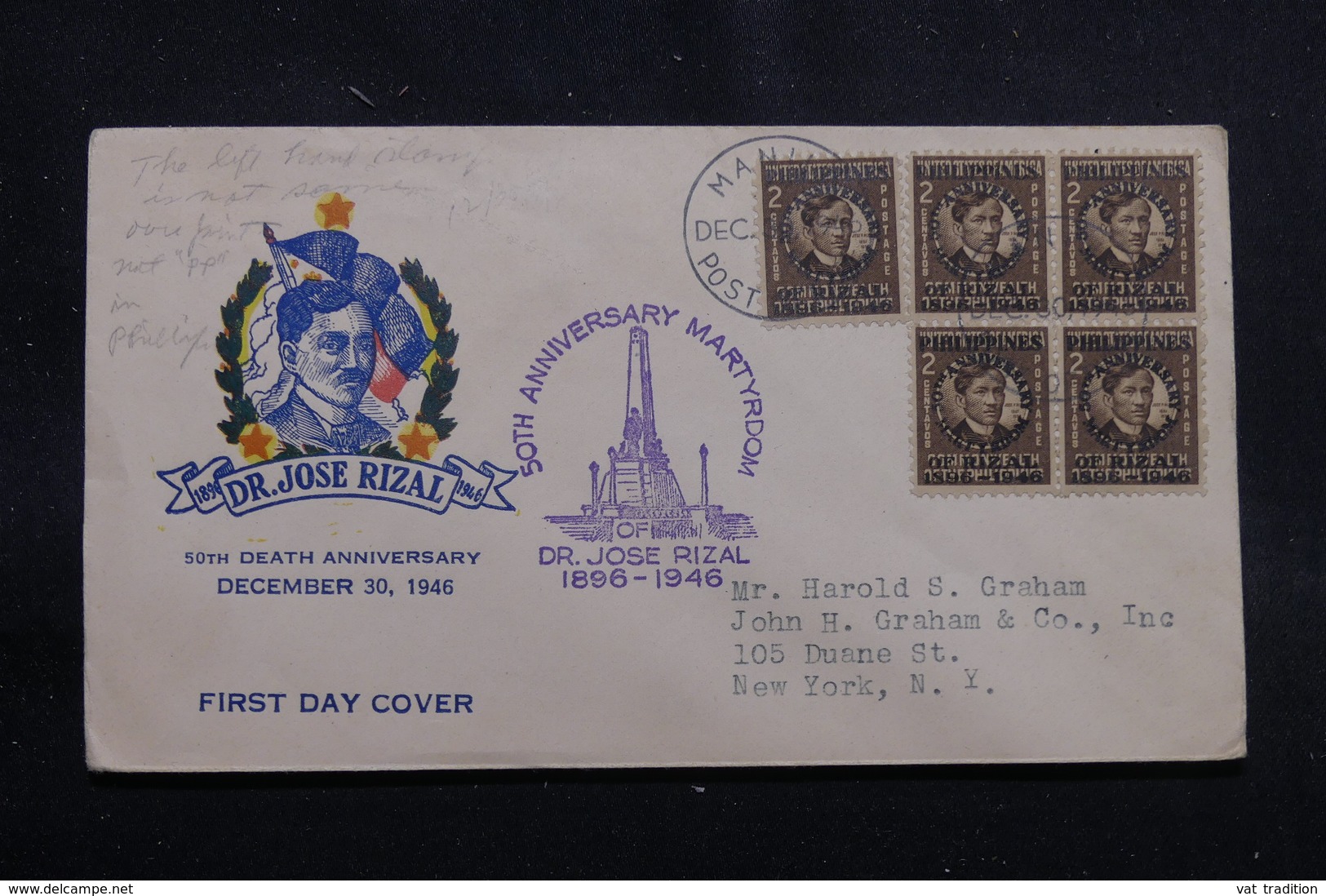 PHILIPPINES - Enveloppe FDC En 1946 Pour New York - L 55238 - Filipinas