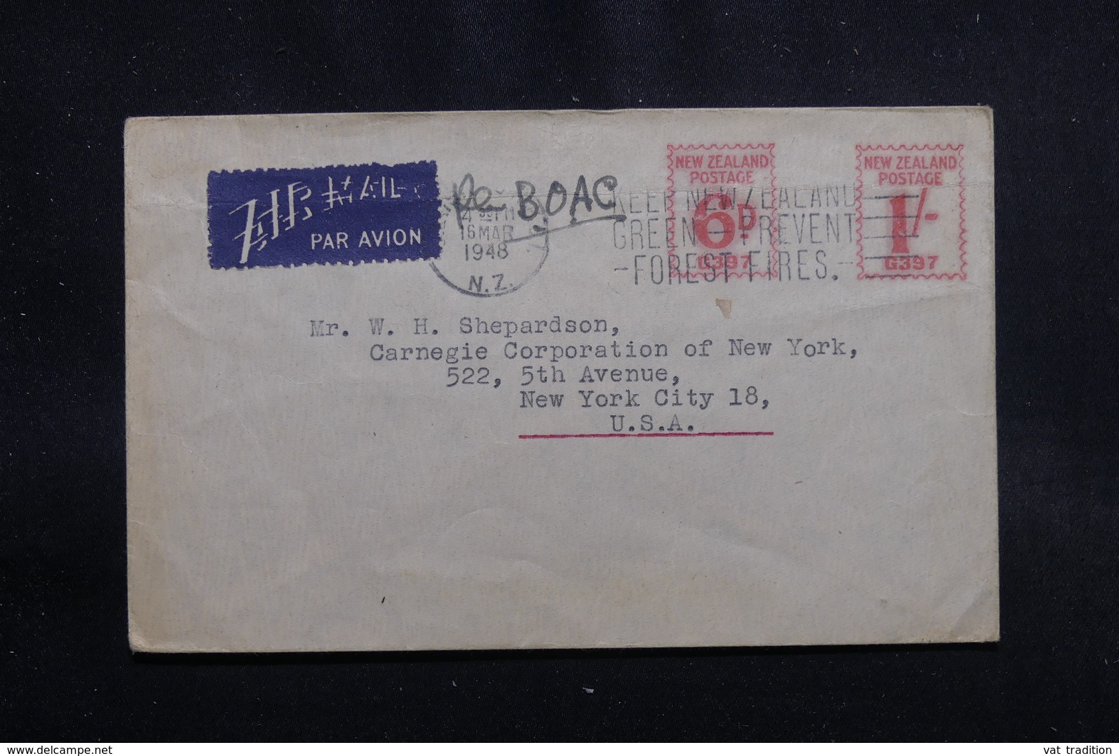 NOUVELLE ZÉLANDE - Enveloppe Pour Les Etats Unis En 1948, Affranchissement Mécanique - L 55243 - Covers & Documents