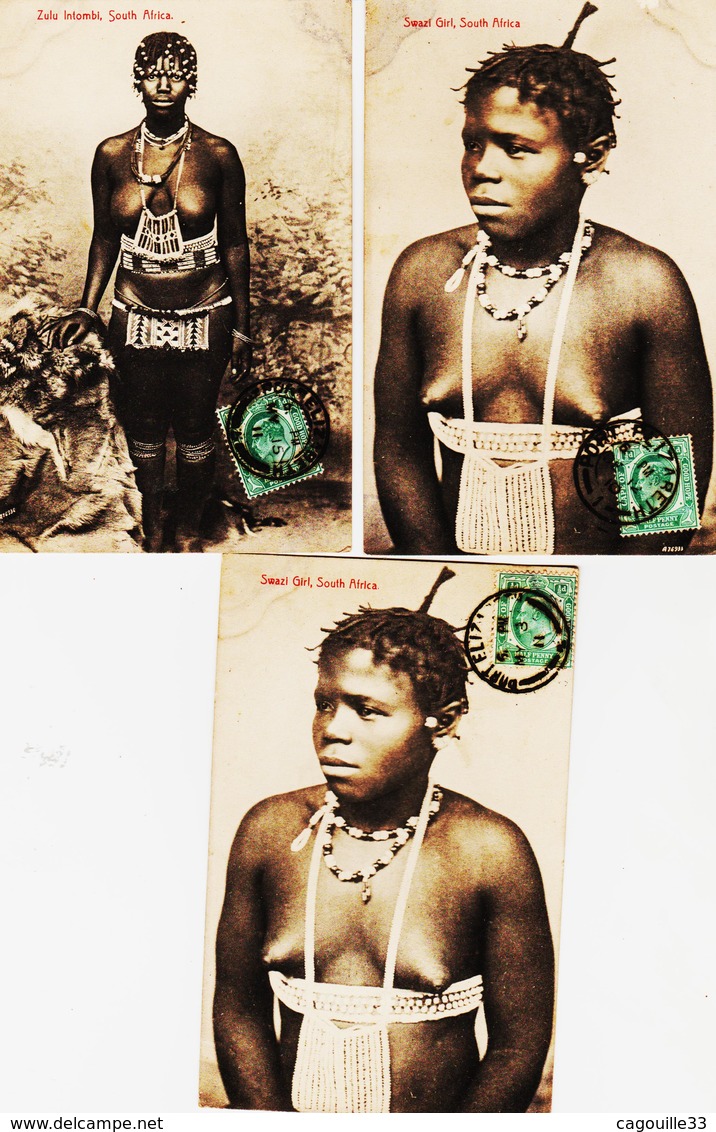 Frlot De 3 Cartes Jeunes Filles Poitrines Nues ( Zoulou Et Swazi ) TB - South Africa