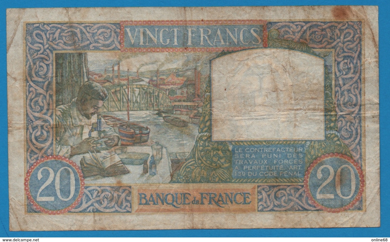 FRANCE 20 FRANCS 3.10.1940 Alpha B.1177 ''Science Et Travail'' F#12/8 - 20 F 1939-1942 ''Science Et Travail''