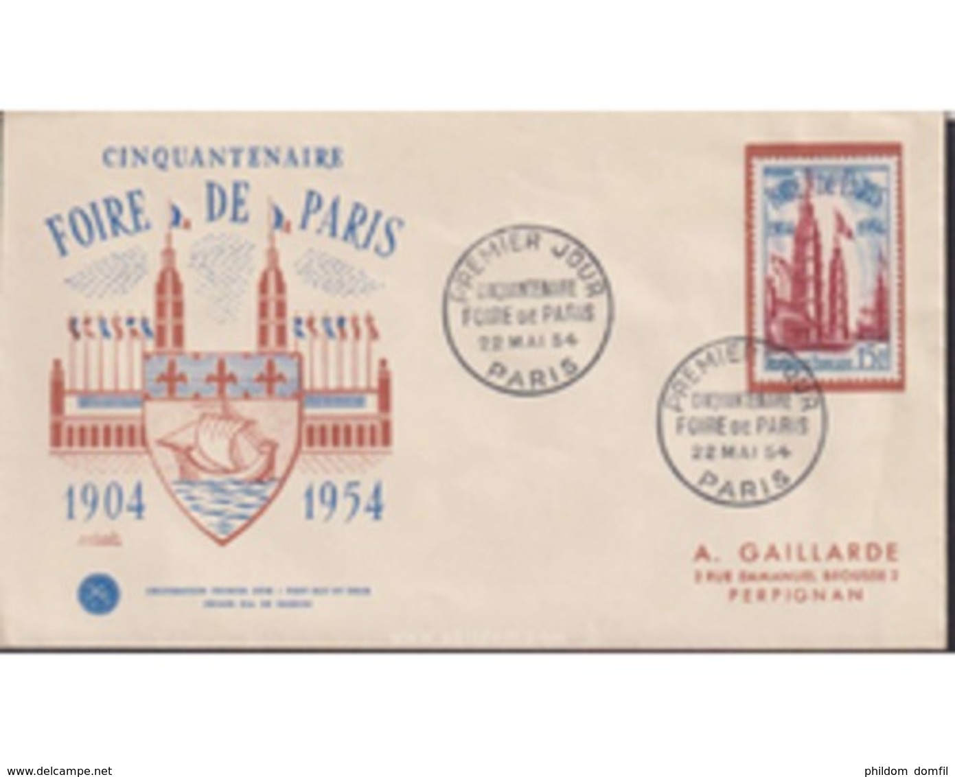 Ref. 438836 * MNH * - FRANCE. 1954. 50 YEARS OF PARIS EXHIBITION . 50 AÑOS DE LA FERIA DE PARIS - Storia Postale