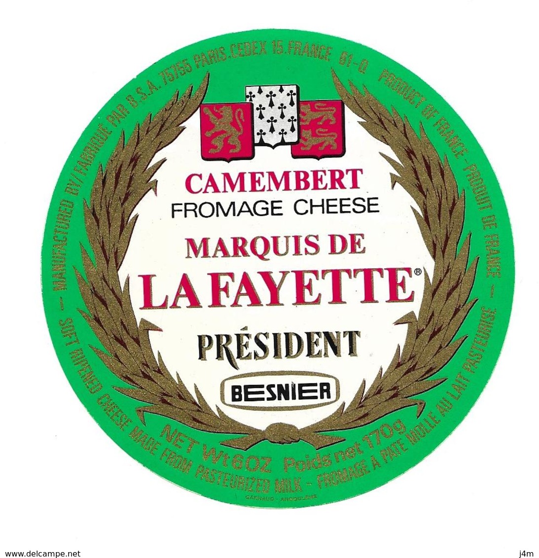 ETIQUETTE De FROMAGE..CAMEMBERT PRESIDENT Fabriqué En NORMANDIE. ( Orne 61-Q)..BESNIER - Quesos