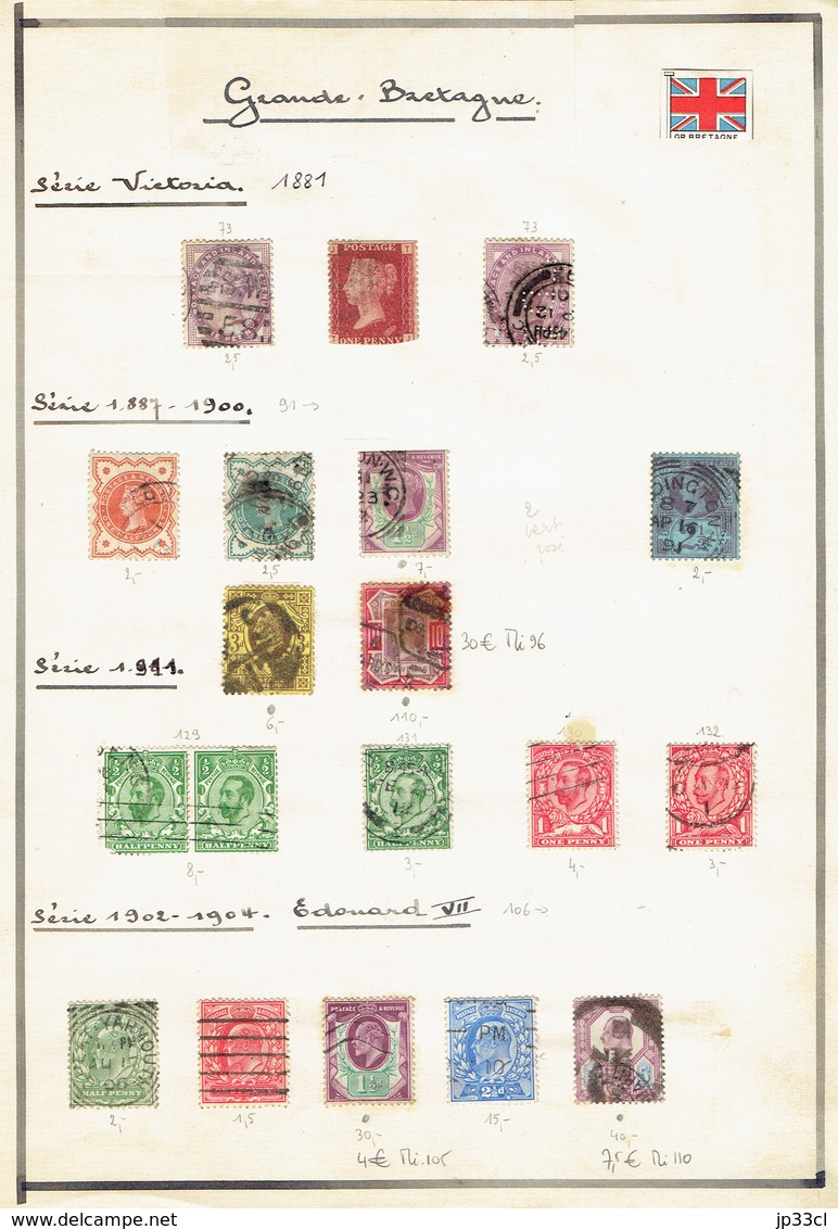 Small Collection Of +/- 150 Old Stamps (o) From Great-Britain + About 400 Double Or Unclassified Stamps - Collections