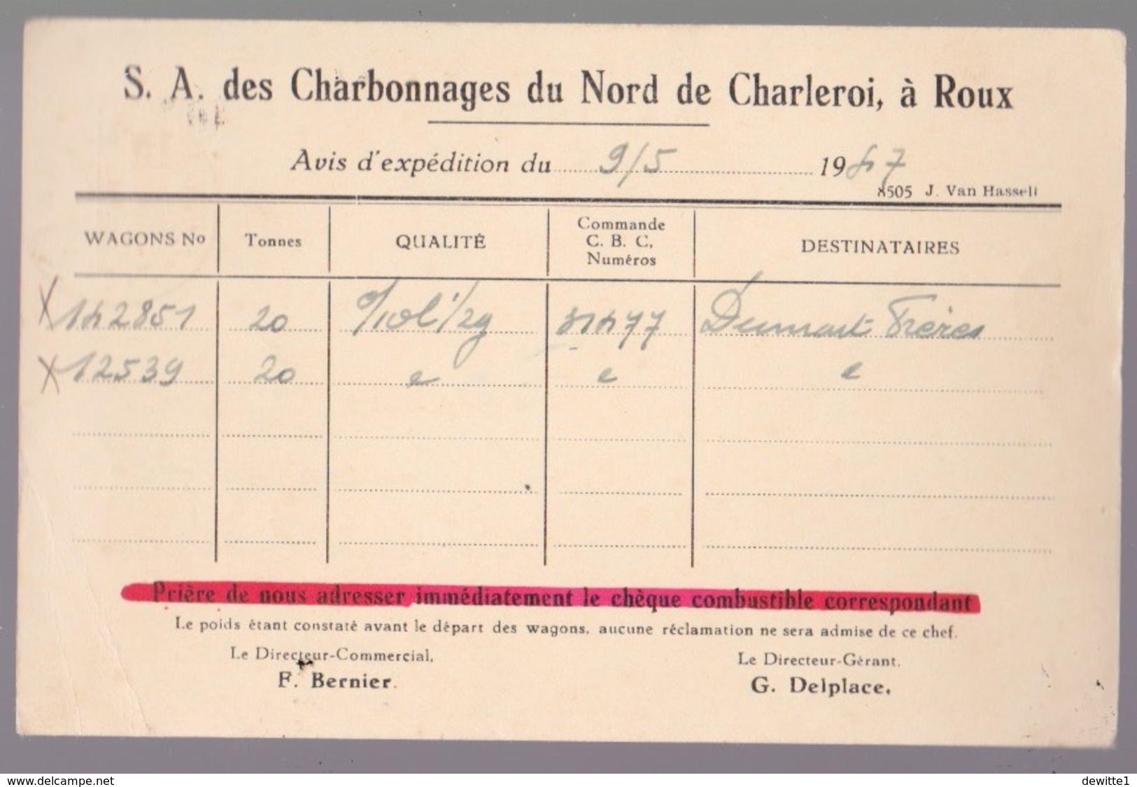 E.P  - 10% Sur 75c  DeCharbonnage. Du Nord De Charleroi . Cachet Souvret. 1947. Vers Nivelles - Cartes Postales 1934-1951