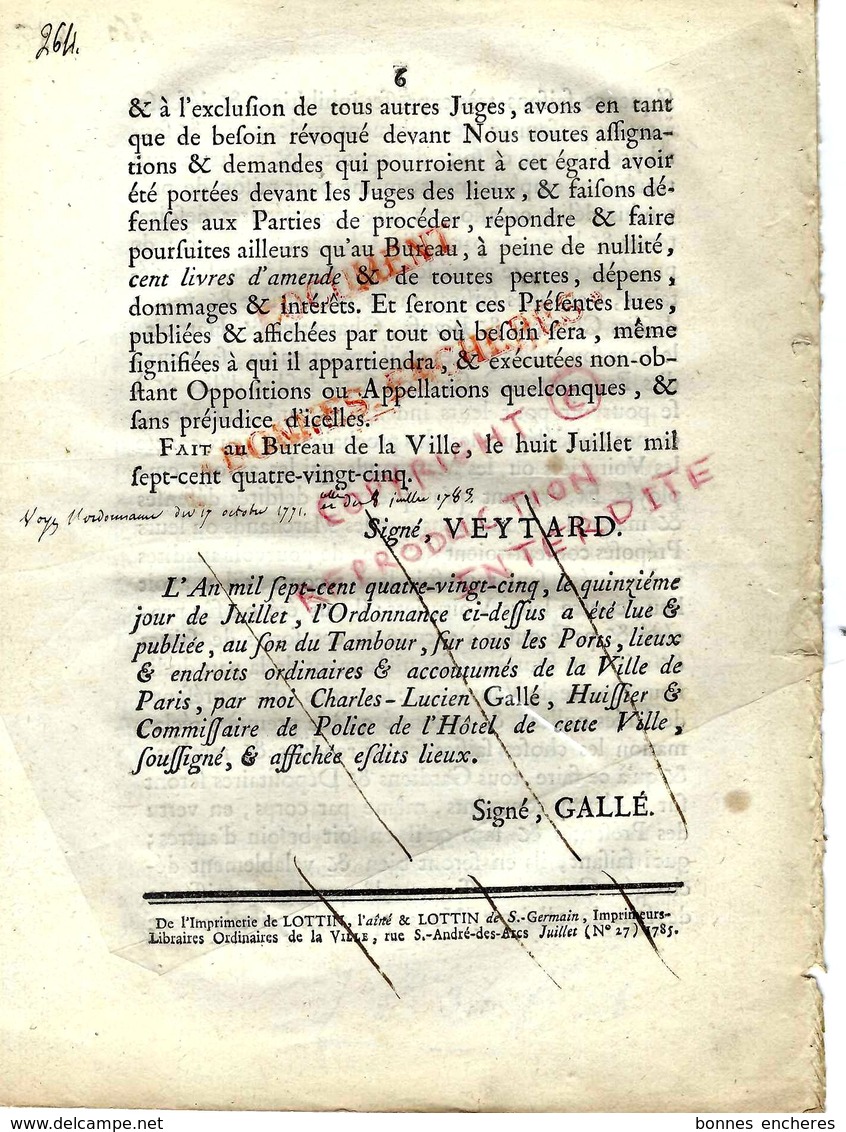 1785 PARIS APPROVISIONNEMENT & CIRCULATION à Paris  BOIS FLOTTES BOIS & CHARBONS PASSAGE DES VOITURES  REGLEMENTATION - Documents Historiques