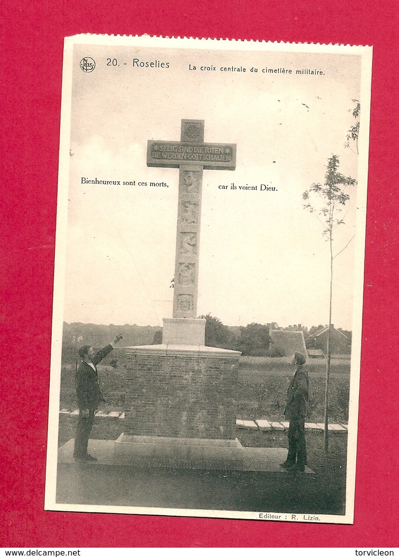 C.P. Roselies =  Cimetière  Militaire 1914-1918  LA  CROIX  CENTRALE   + Cachet  Scan 2 - Aiseau-Presles