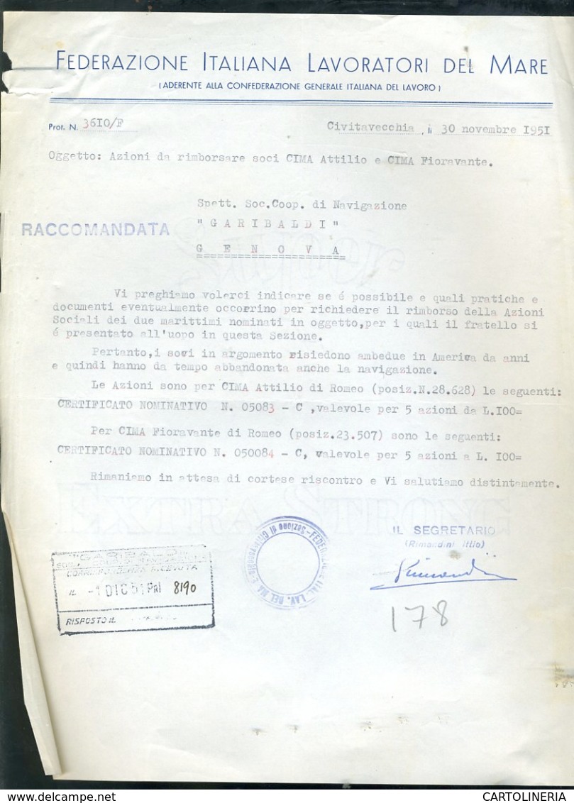 Fascismo Marina Navigazione Documento Civitavecchia - Documenti Storici