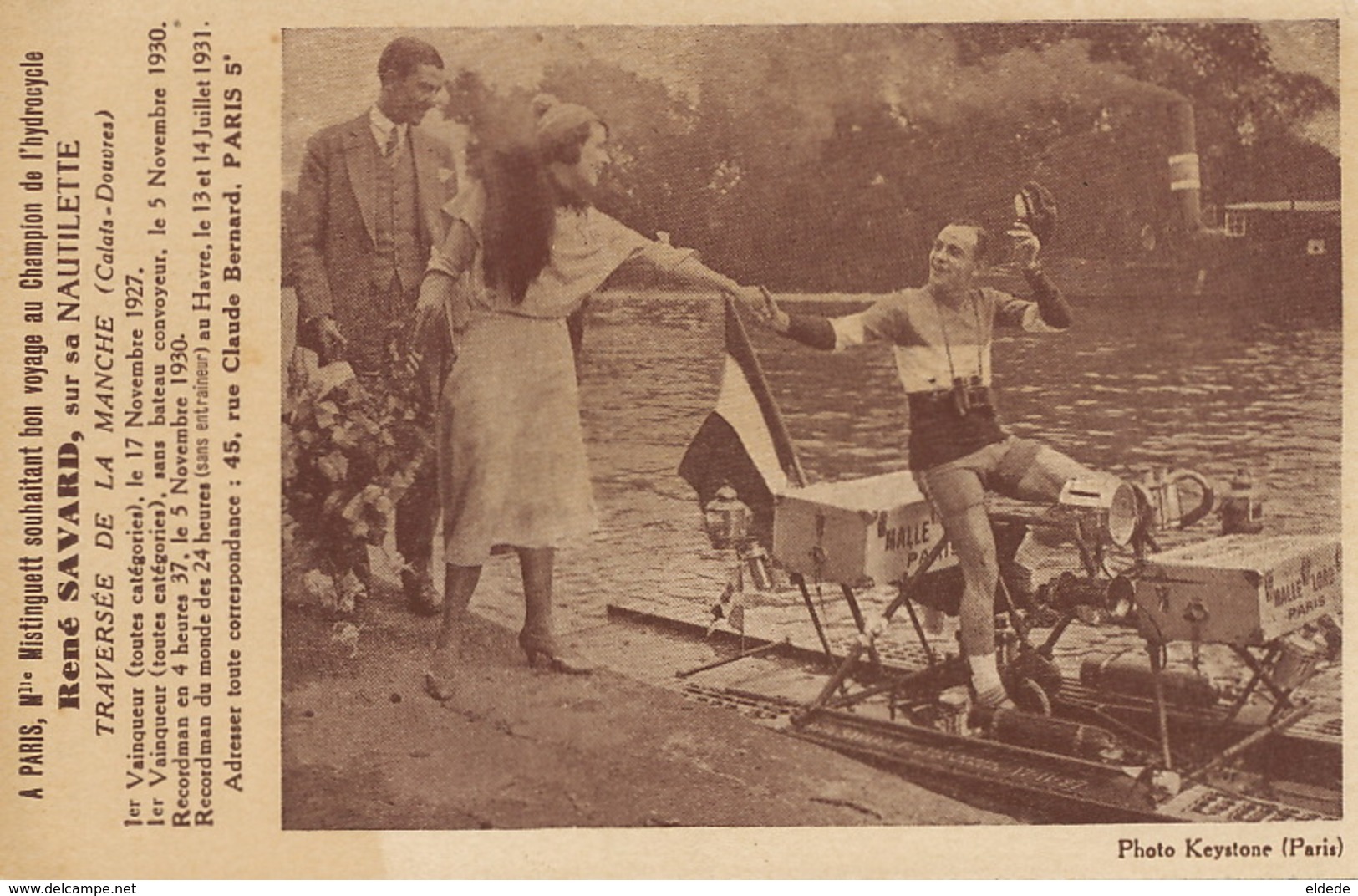 René Savard Crossing The Channel Hydrocycle Calais To Dover  1927 With Mistinguett Née Enghien - Dover