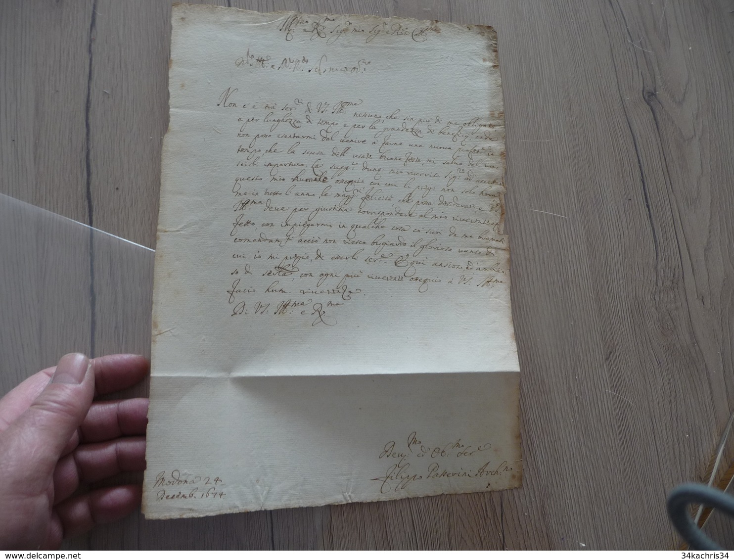 LAS Autographe Signée Filippo Passerini Architecte En Italien 24/12/1674 - Manuscripts