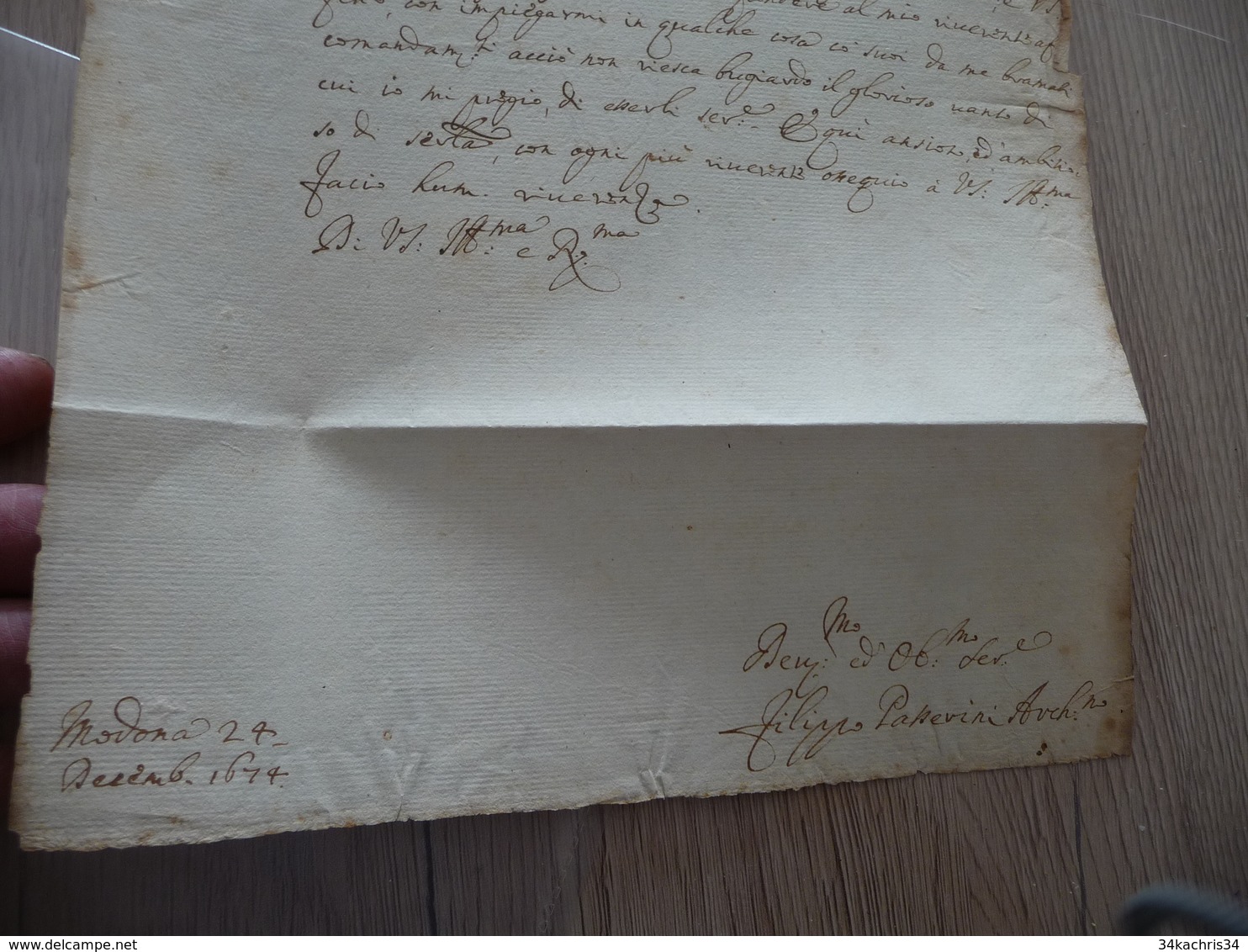 LAS Autographe Signée Filippo Passerini Architecte En Italien 24/12/1674 - Manuscripten