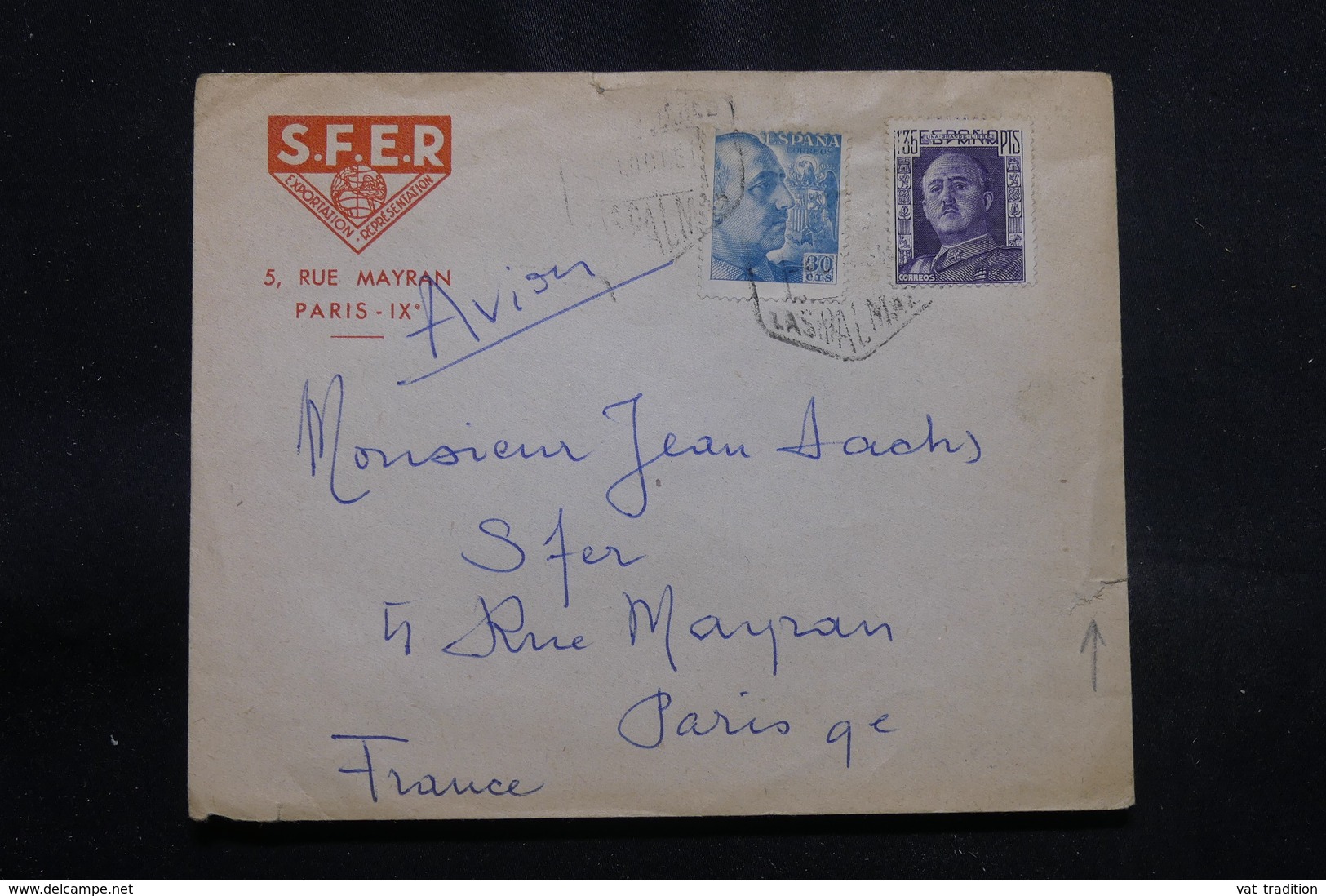 ESPAGNE - Enveloppe De Las Palma Pour La France En 1951, Affranchissement Plaisant - L 55409 - Cartas & Documentos