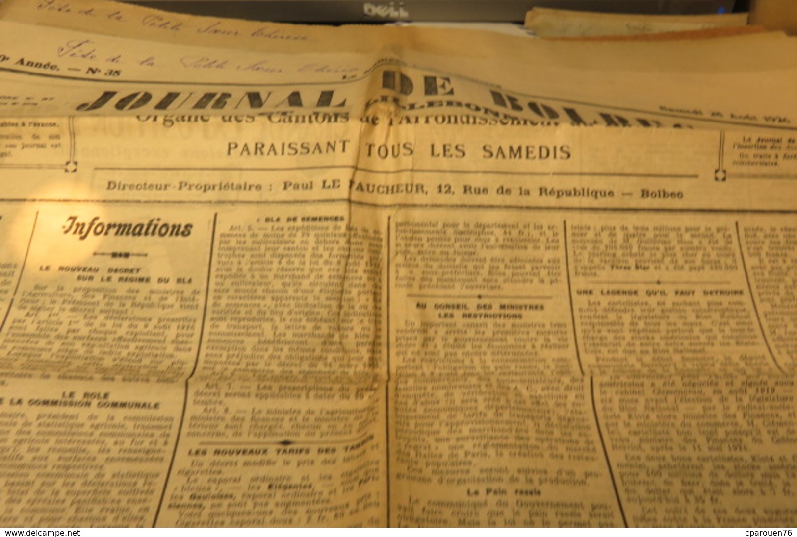 Journaux - Quotidiens > 1900 - 1949 Journal De Bolbec 28.08. 1926GruchetNointot Bernières Lillebonne - Autres & Non Classés