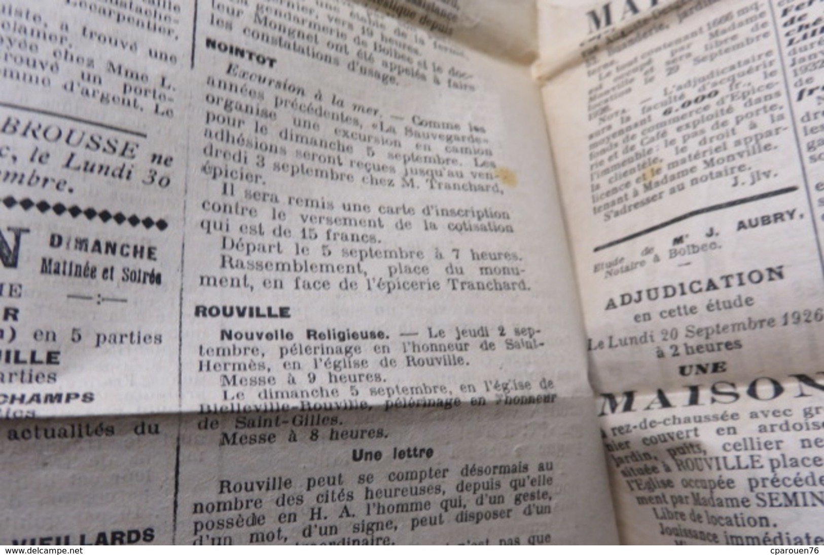 Journaux - Quotidiens > 1900 - 1949 Journal De Bolbec 28.08. 1926GruchetNointot Bernières Lillebonne - Autres & Non Classés