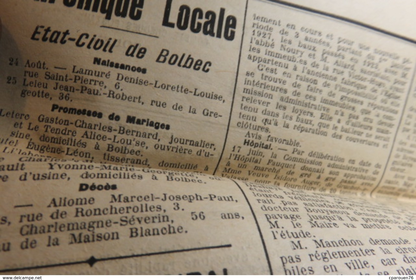 Journaux - Quotidiens > 1900 - 1949 Journal de Bolbec 28.08. 1926GruchetNointot Bernières Lillebonne