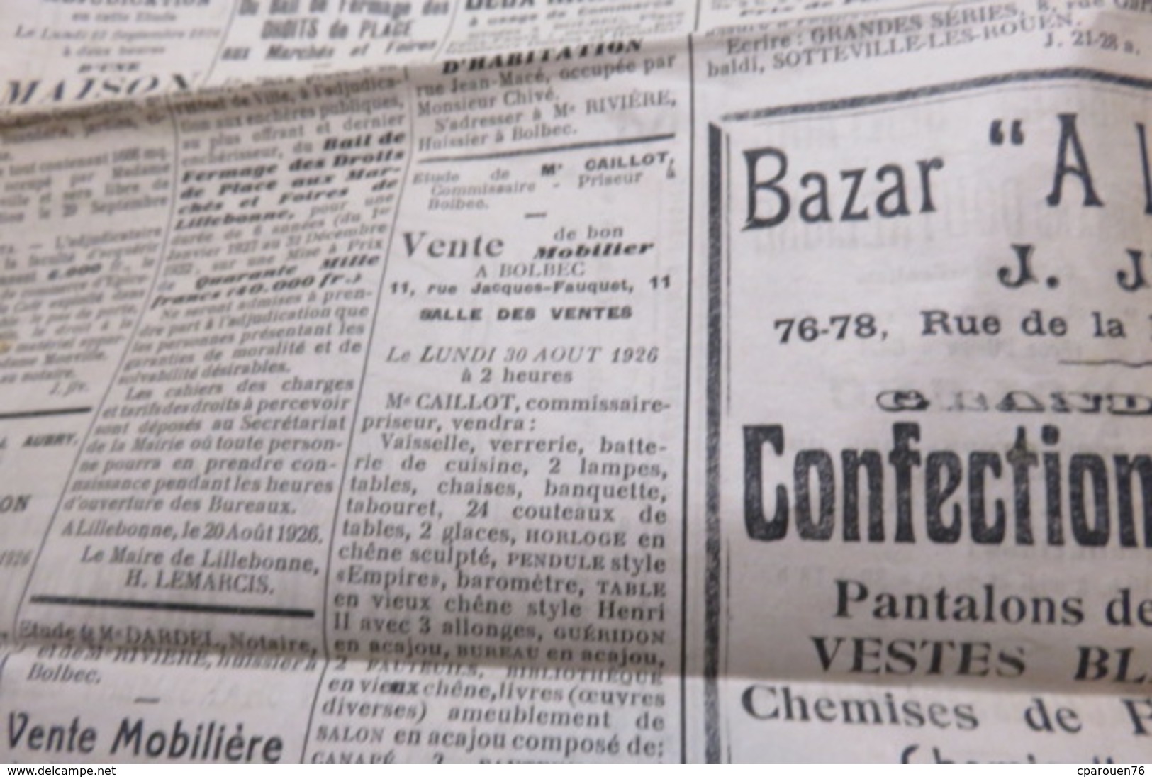 Journaux - Quotidiens > 1900 - 1949 Journal de Bolbec 28.08. 1926GruchetNointot Bernières Lillebonne