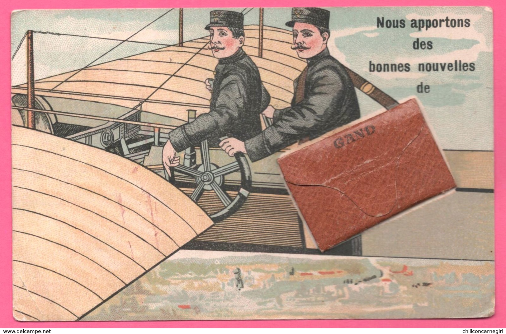 Cp Système 10 Vues - Nouvelles De Gand - Facteur - Sacoche - Avion - Oblit. RETOUR A L'ENVOYEUR - 1913 - Multivues - Gent