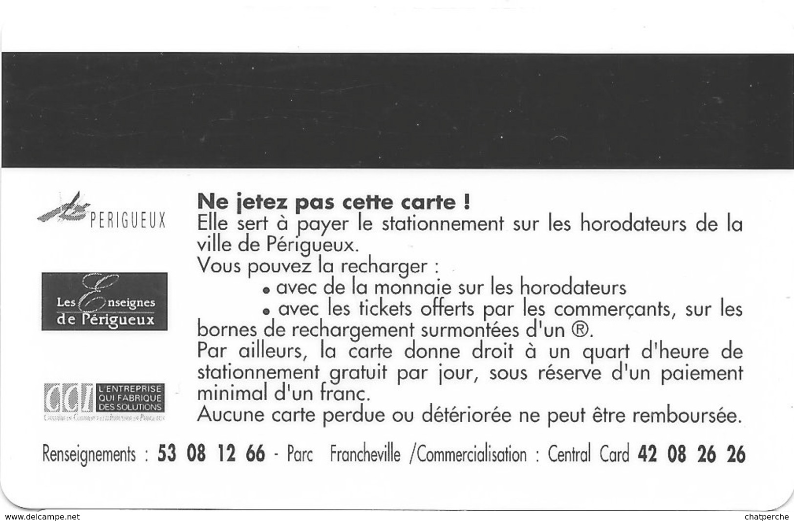 CARTE STATIONNEMENT BANDE MAGNÉTIQUE VILLE DE PÉRIGUEUX 24 DORDOGNE PRÊT A PORTER FEMME ZELIE - Scontrini Di Parcheggio