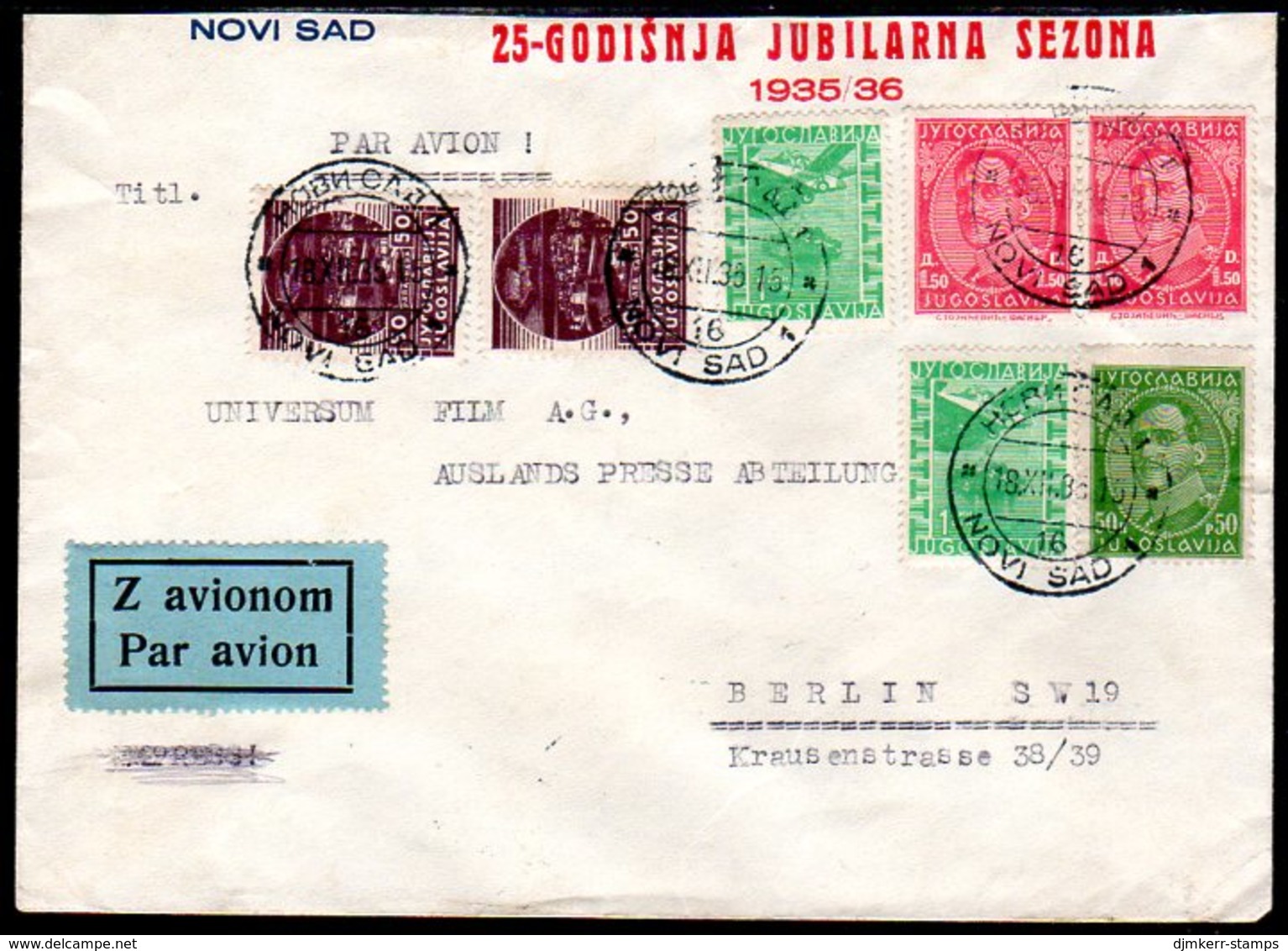 YUGOSLAVIA 1935 Airmail Cover To Germany With Air Stamps. - Cartas & Documentos