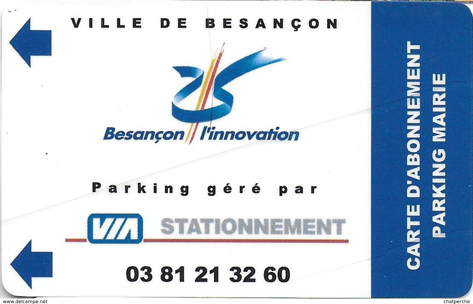 CARTE STATIONNEMENT BANDE MAGNÉTIQUE VILLE DE BESANÇON 25 DOUBS L'INNOVATION ABONNEMENT PARKING MAIRIE - Scontrini Di Parcheggio