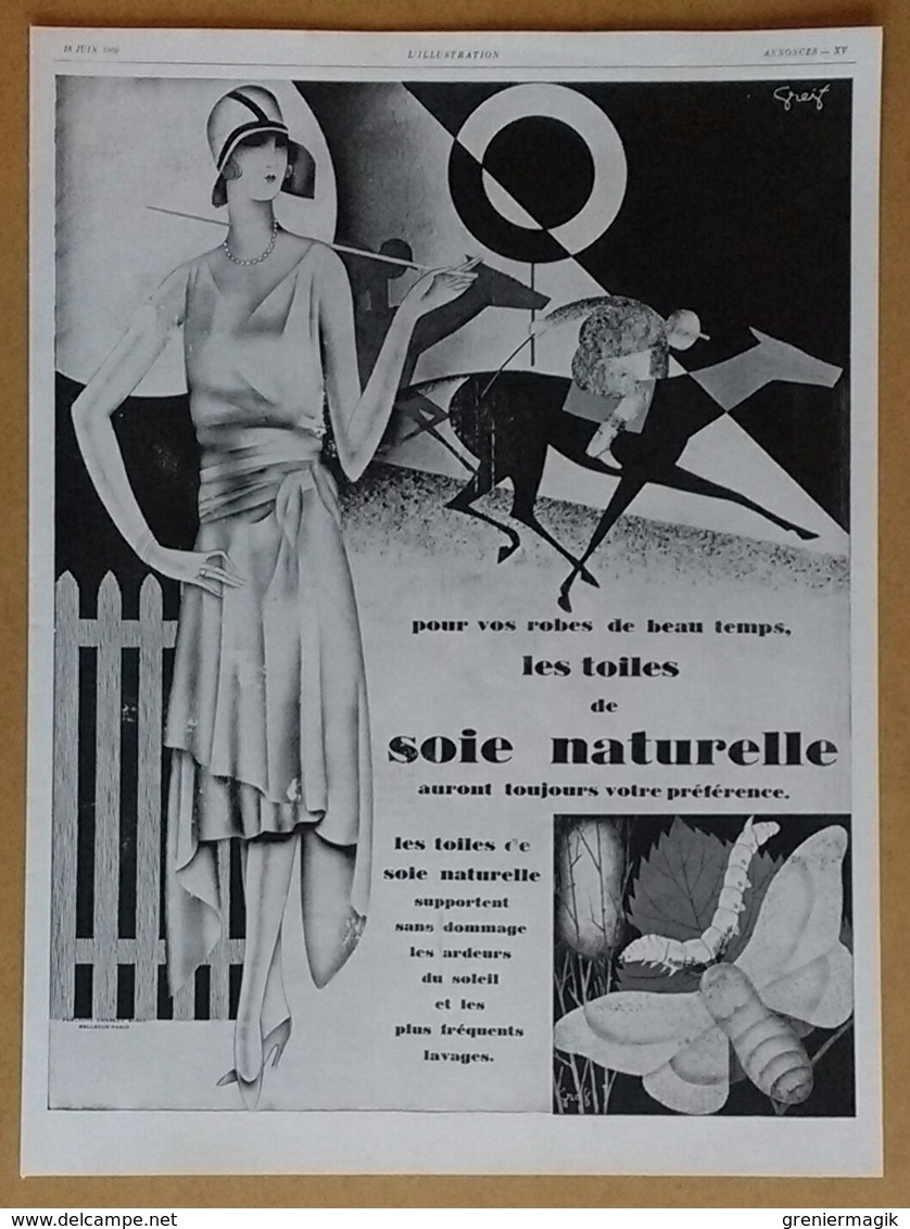 1929 Les Toiles De Soie Naturelle D'après Greijt (Art-déco, Mode, Tissus, Papillon) - Le Café Du Brésil - Publicité - Pubblicitari