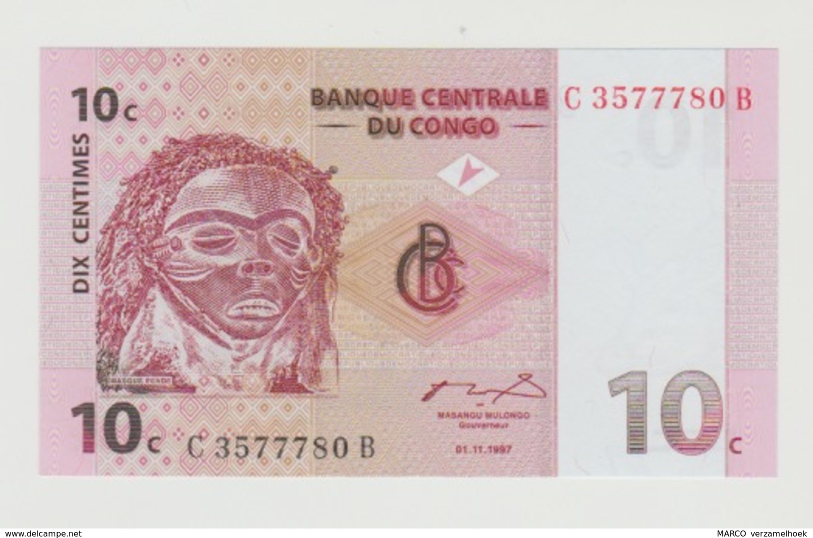 Banknote Congo Democratic Republic 10 Centime 1997 UNC - Democratic Republic Of The Congo & Zaire