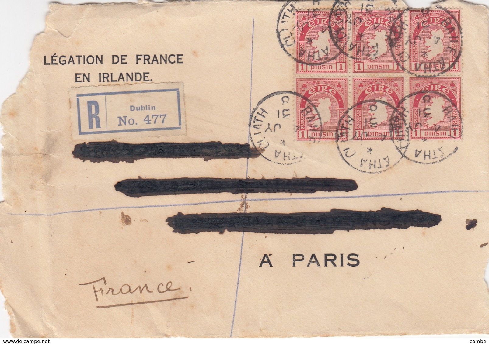 COVER. FRONT. REGISTERED DUBLIN TO FRANCE. 4 7 31. LEGATION DE FRANCE EN IRLANDE - Briefe U. Dokumente