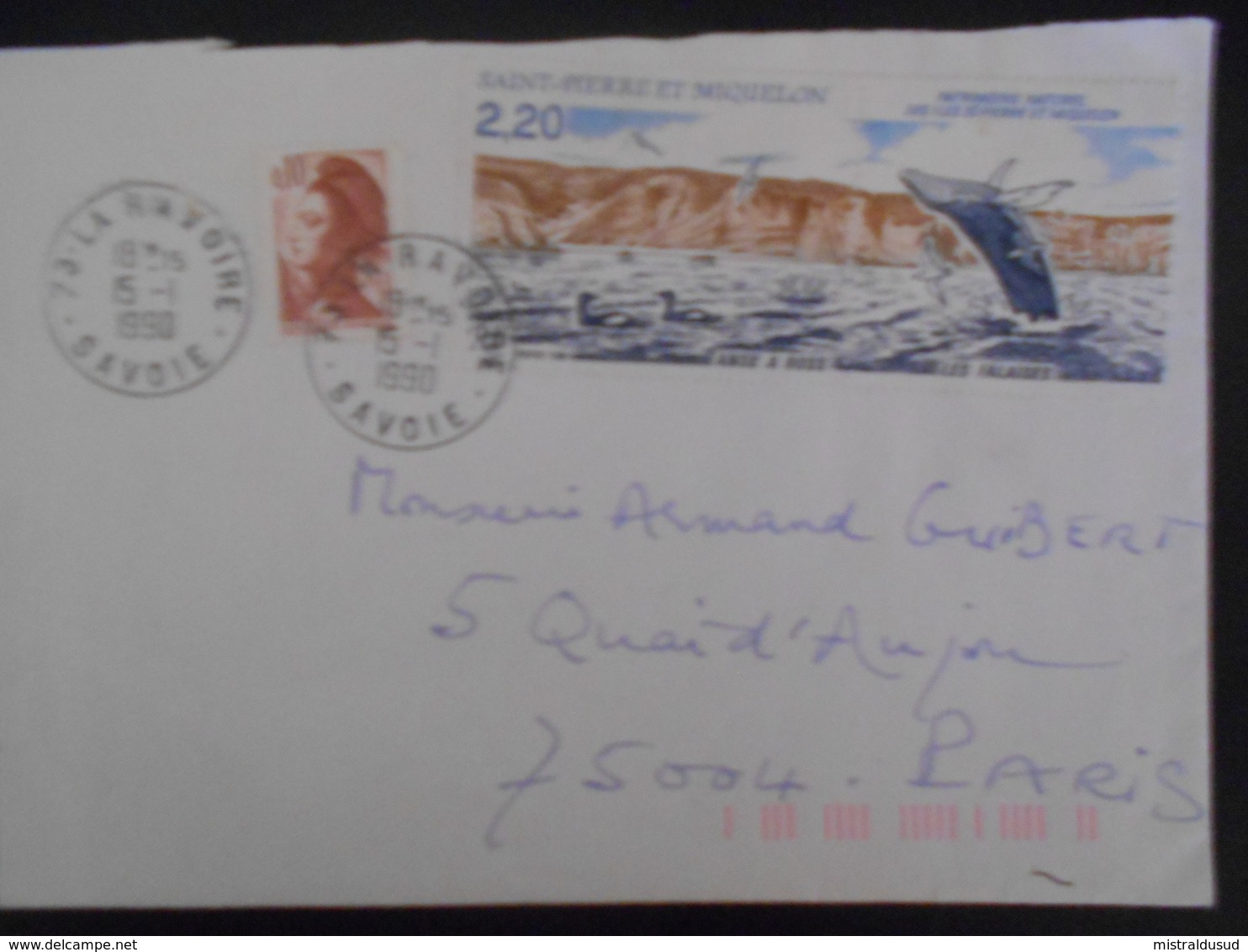 Saint Pierre Et Miquelon Lettre De 1990 Oblitere De La Ravoire Pour Paris - Lettres & Documents